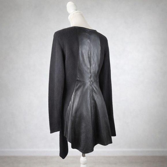 Stella Carakasi Black Tunic Sweater Assymetrical Hem Leather Back Size Small - Picture 5 of 16